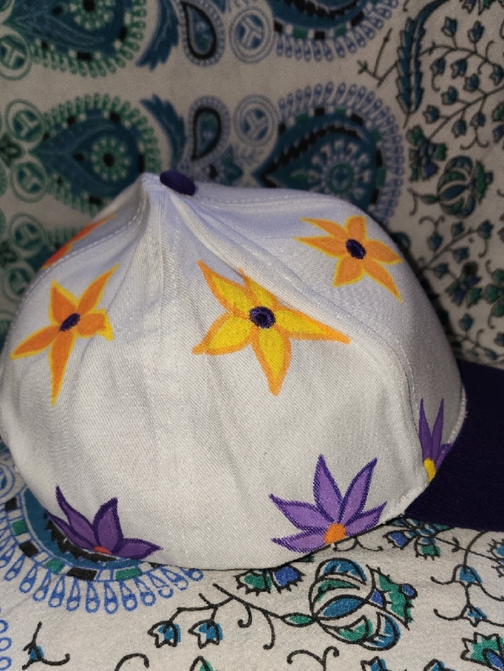 White & Purple Floral Cap - Picture 2 of 6